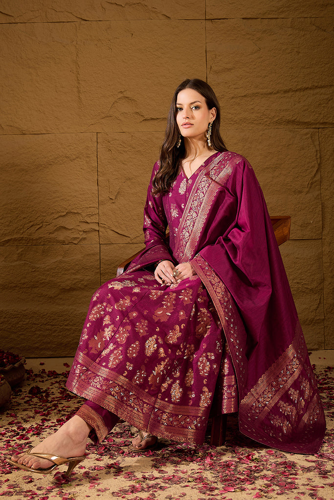Pink Chanderi Woven Design Anarkali Kurta Palazzo With Dupatta HOPPKSKD3030