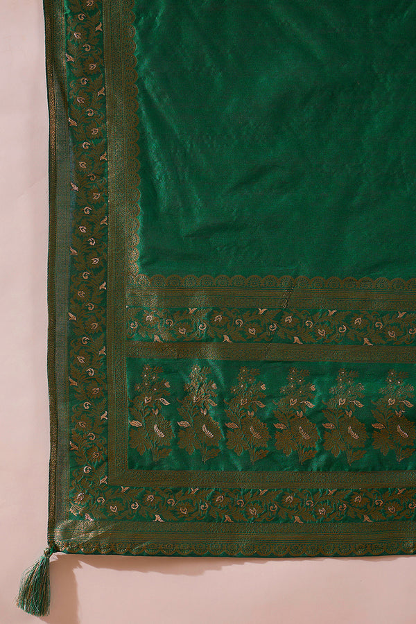 Sea Green Chanderi Floral Woven Design Kurta with Palazzo & Dupatta HPKSKD3034