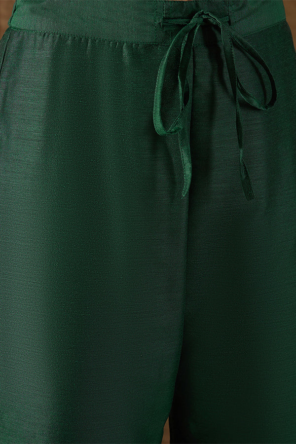 Green Chanderi Floral Self Design Gown & Trouser With Dupatta PKSKD3034