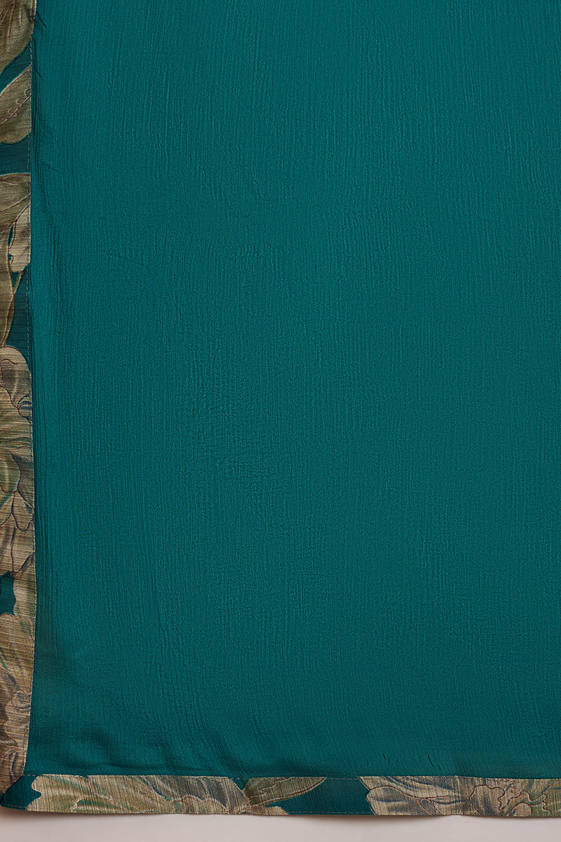 Teal Silk Blend Floral Embroidered Straight Kurta Trousers With Dupatta PKSKD3075