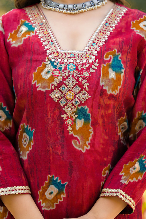 Maroon Viscose Embroidered Straight Kurta Trousers With Dupatta PKSKD3145