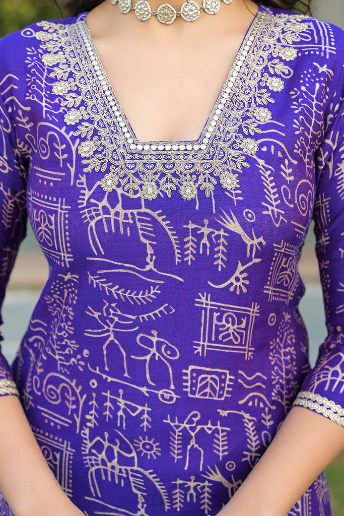 Purple Viscose Ethnic Motifs Printed Straight Kurta Trousers With Dupatta PKSKD3158