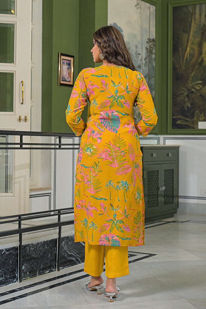Mustard Viscose Rayon Embroidered Straight Kurta Trousers With Dupatta PKSKD3161