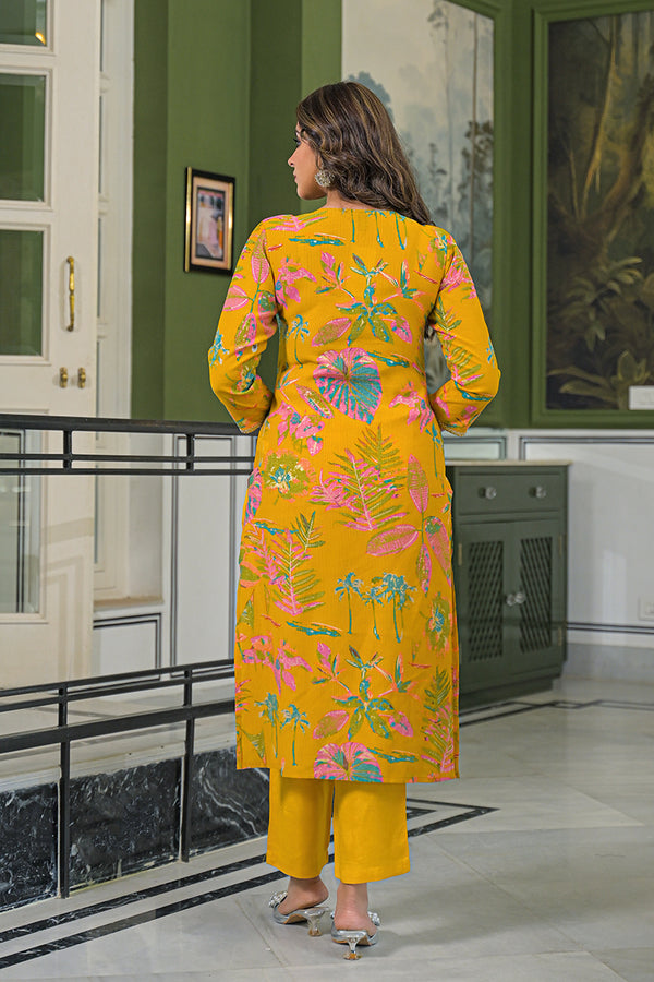 Mustard Viscose Rayon Embroidered Straight Kurta Trousers With Dupatta PKSKD3161