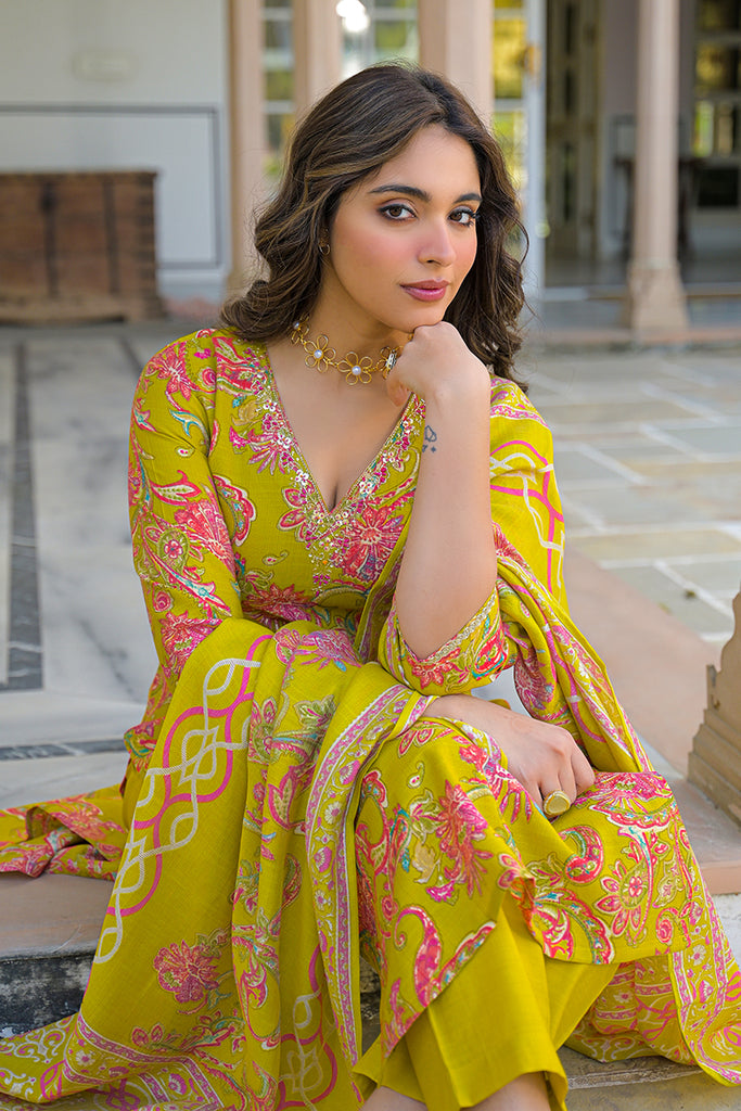 Yellow Viscose Rayon Embroidered Straight Kurta Trousers With Dupatta PKSKD3184