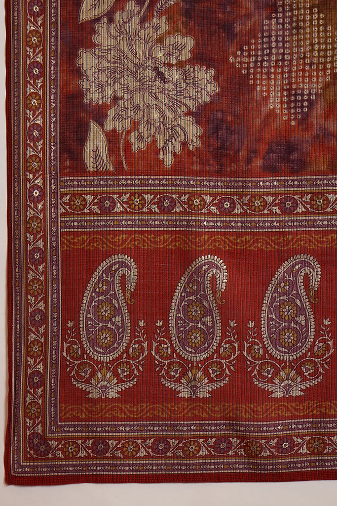 Brown Polyester Floral Printed Straight Kurta Trousers With Dupatta PKSKD3207