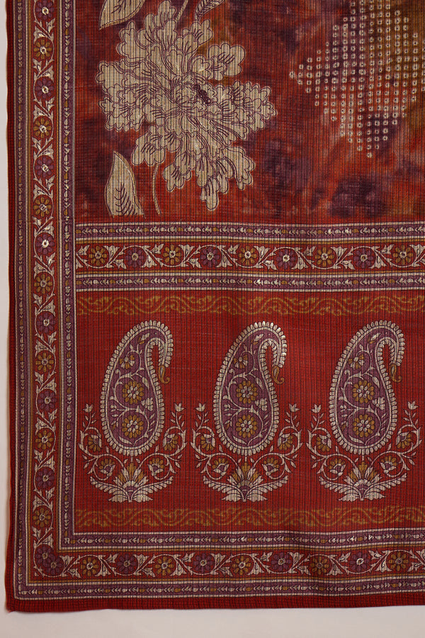 Brown Polyester Floral Printed Straight Kurta Trousers With Dupatta PKSKD3207