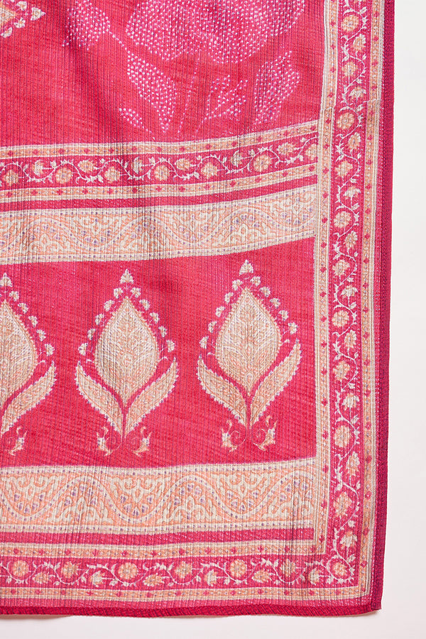 Pink Silk Blend Floral Printed Straight Kurta Trouser With Dupatta PKSKD3218