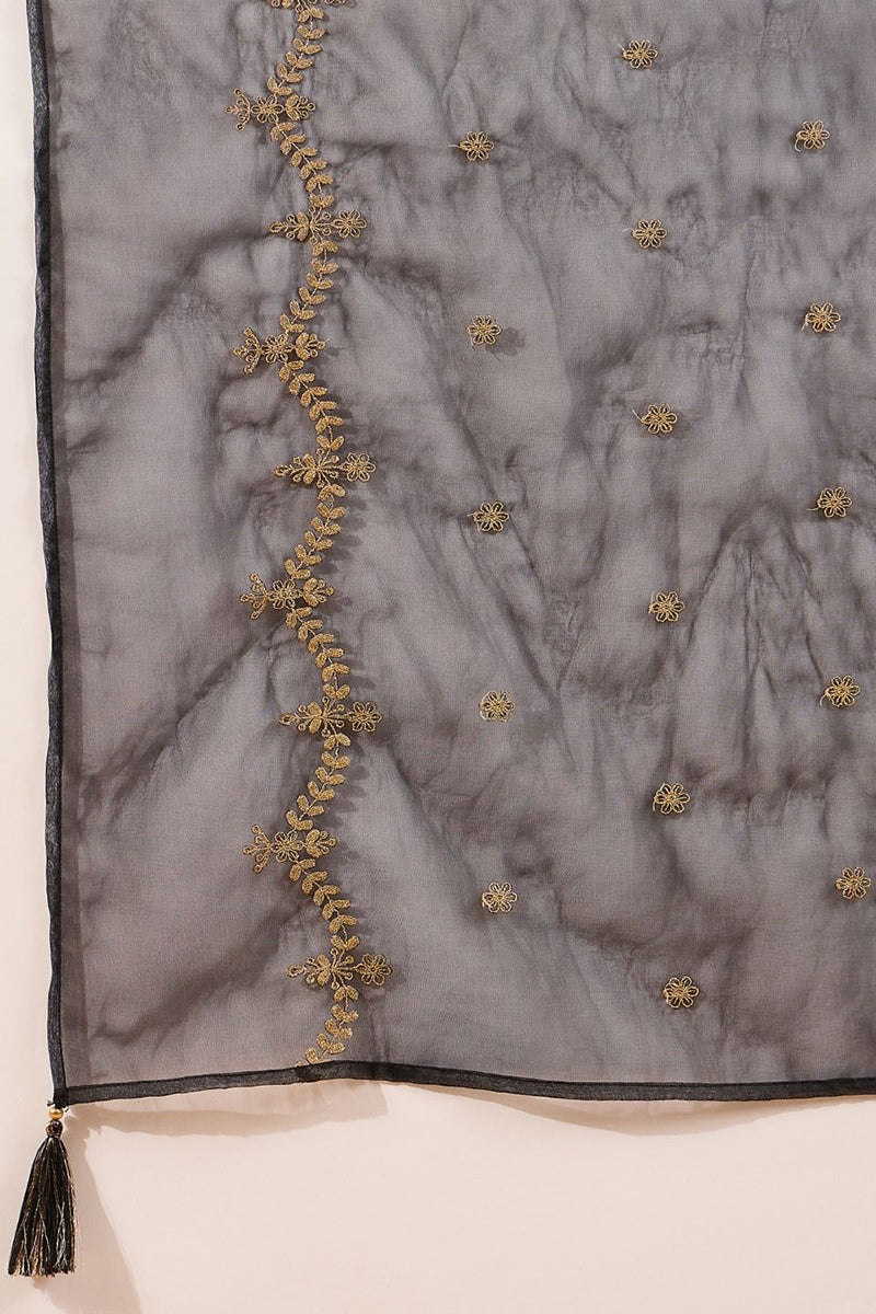 Black Silk Blend Embroidered Straight Kurta Palazzo With Dupatta HOPKSKD2722