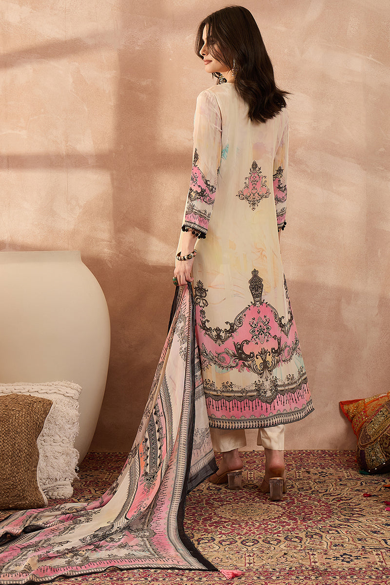 Off White Pure Silk Solid Printed Straight Kurta Trousers With Dupatta SKSKD3017
