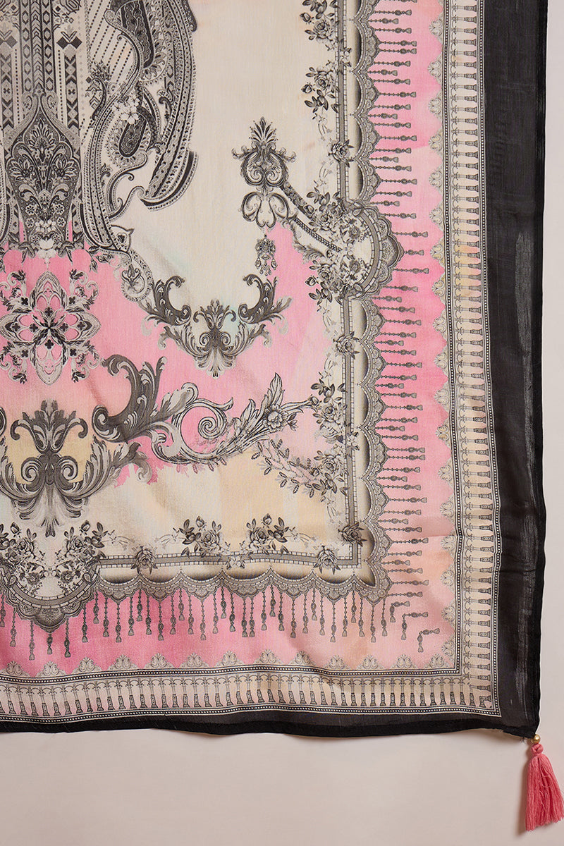 Off White Pure Silk Solid Printed Straight Kurta Trousers With Dupatta SKSKD3017