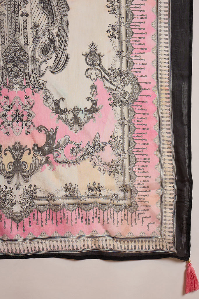Off White Pure Silk Solid Printed Straight Kurta Trousers With Dupatta SKSKD3017
