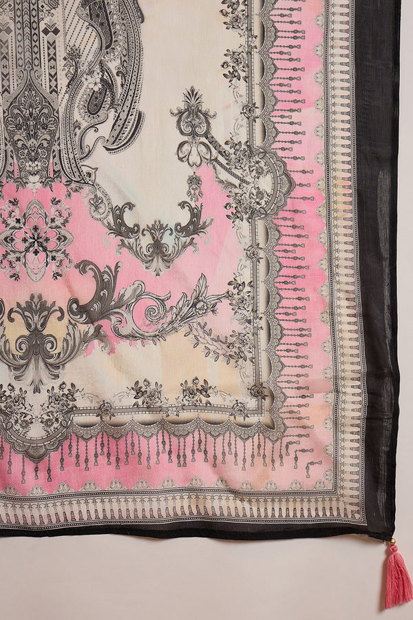 Off White Pure Silk Solid Printed Straight Kurta Trousers With Dupatta SKSKD3017