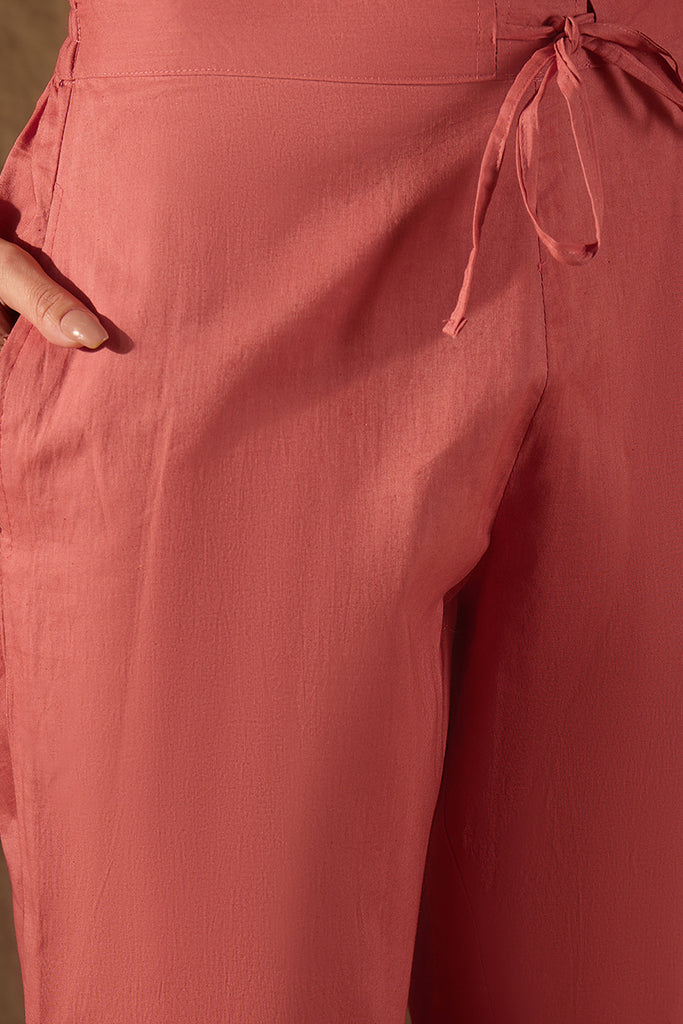 Pink Chanderi Solid Woven Design Straight Kurta Trousers With Dupatta SKSKD3029