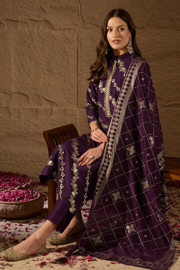 Purple Silk Blend Ethnic Motifs Printed Straight Kurta Sets SKSKD3041