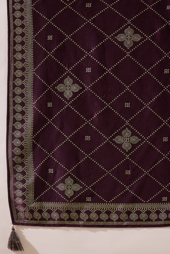 Purple Silk Blend Ethnic Motifs Printed Straight Kurta Sets SKSKD3041