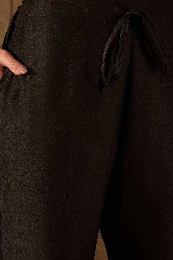 Black Silk Blend Ethnic Motifs Printed Straight Kurta Sets SETSKSKD3042 (M To 3XL Set)