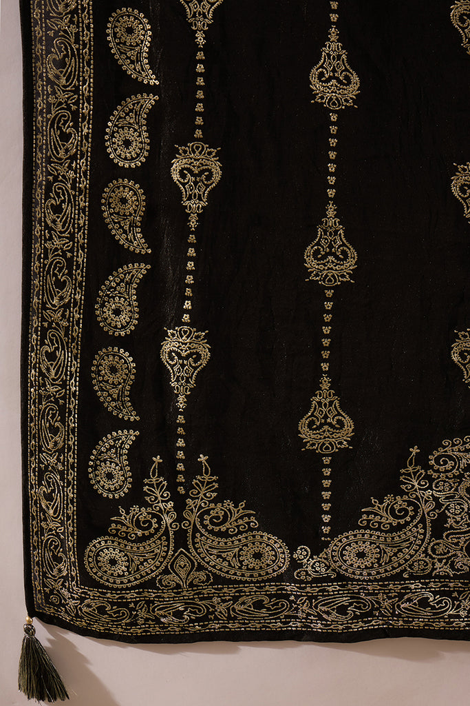 Black Silk Blend Ethnic Motifs Printed Straight Kurta Sets SETSKSKD3042 (M To 3XL Set)