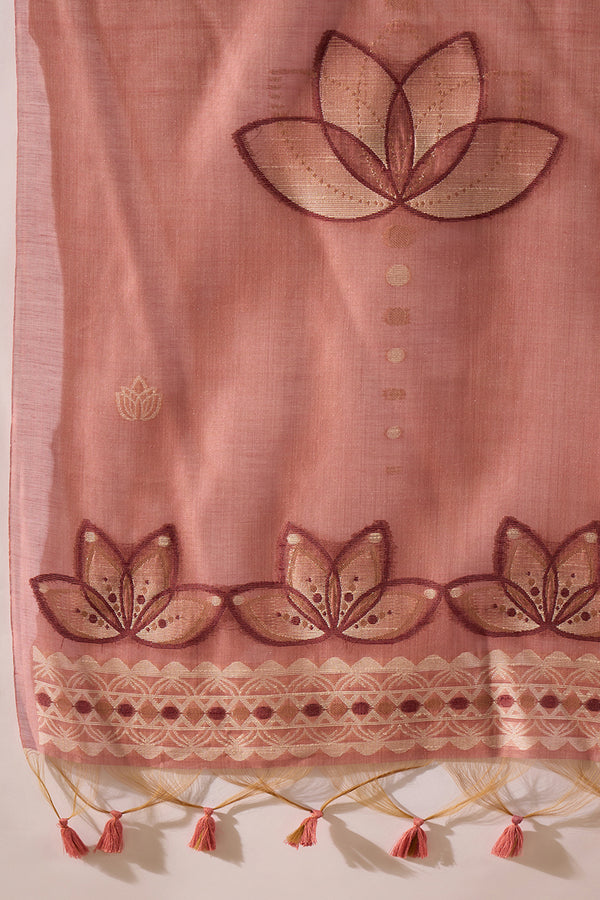 Mauve Chanderi Solid Woven Design Straight Kurta Trousers With Dupatta SKSKD3047