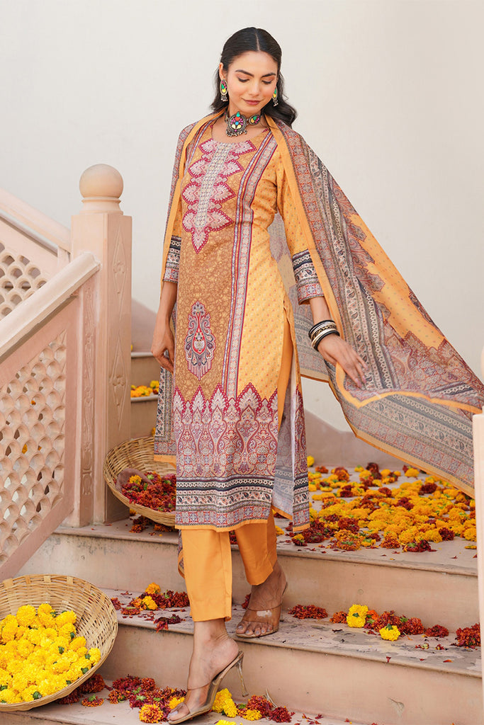 Yellow Rayon Blend Ethnic Motifs Printed Straight Kurta Trouser With Dupatta SKSKD3052