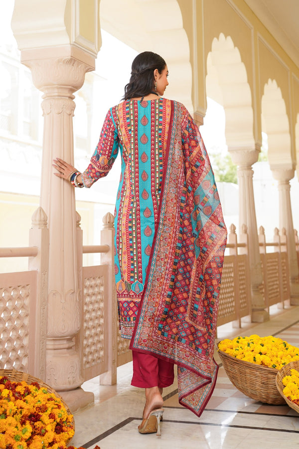 Maroon Rayon Blend Ethnic Motifs Printed Straight Kurta Trouser With Dupatta SKSKD3056