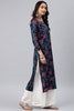 Navy Blue and Pink Floral Printed Blue Poly Rayon Fabric Kurti VCK1066