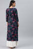 Navy Blue and Pink Floral Printed Blue Poly Rayon Fabric Kurti VCK1066