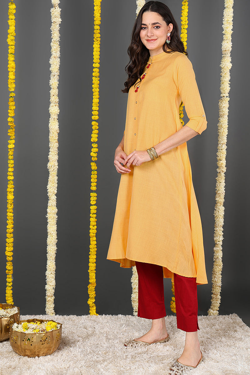 Women Cotton Trendy Festive Wear Yellow Printed Kurti VCK1542