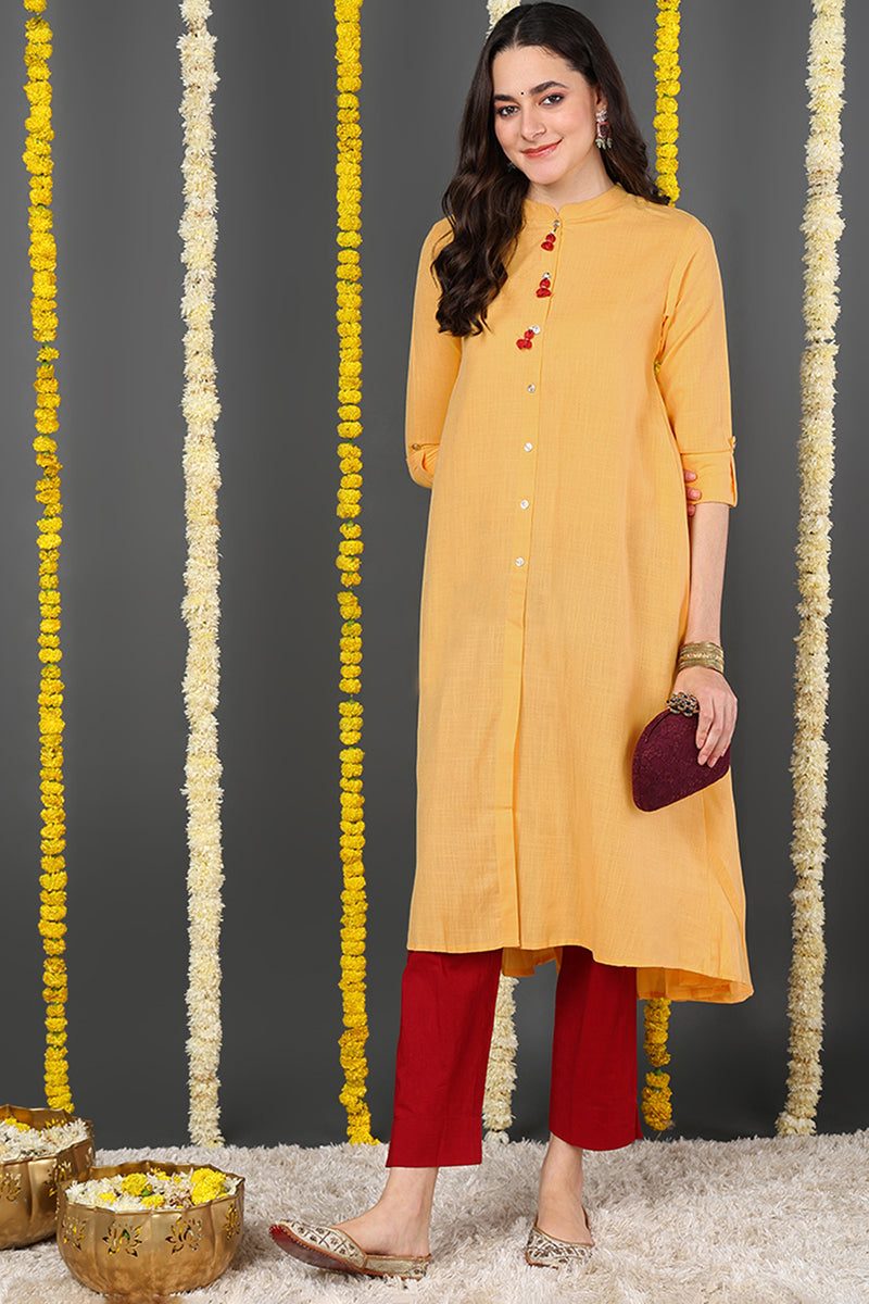 Women Cotton Trendy Festive Wear Yellow Printed Kurti VCK1542