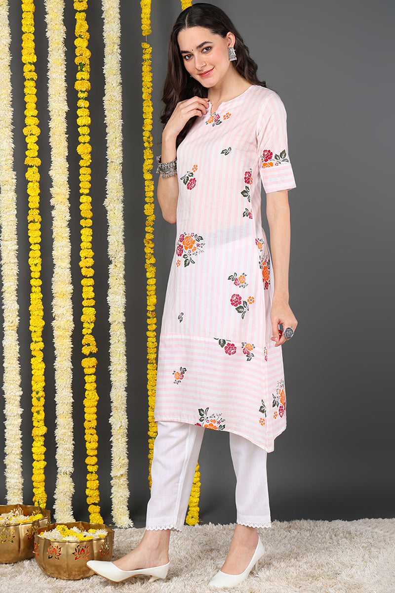 Women Cotton Fabric Pink Printed Fancy Daily Wear Kurti VCK1582