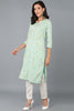 Turquoise Blue Cotton Printed Kurta VCK8580
