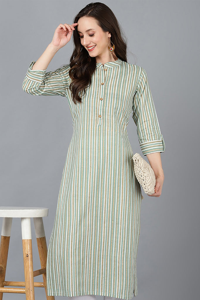 Light Green Cotton Straight Kurta VCK8769