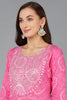 Pink Cotton Bandhani Embroidered Straight Kurta 