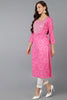 Pink Cotton Bandhani Embroidered Straight Kurta 