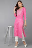 Pink Cotton Bandhani Embroidered Straight Kurta 