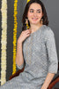 Grey Cotton Blend Bandhani Printed Straight Kurta VCK9088
