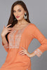 Coral Peach Viscose Rayon Embroidered Straight Kurta VCK9220