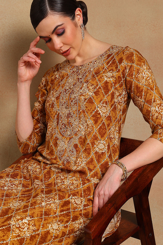 Orange Viscose Rayon Ethnic Motifs Printed Straight Kurta VCK9511