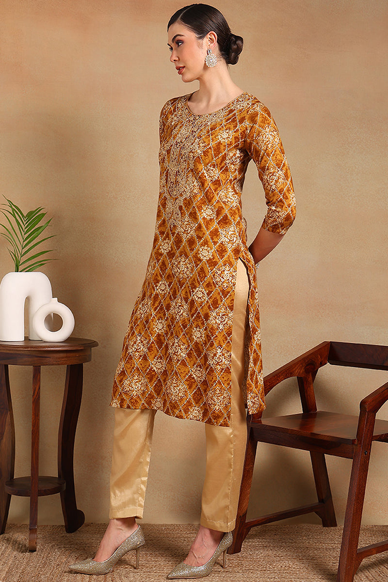 Orange Viscose Rayon Ethnic Motifs Printed Straight Kurta VCK9511