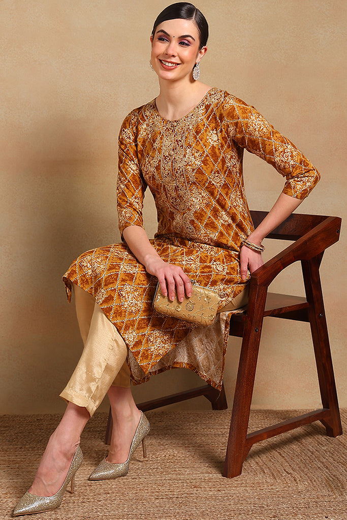 Orange Viscose Rayon Ethnic Motifs Printed Straight Kurta VCK9511