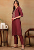 Mauve Silk Blend Solid Embroidered Straight Kurta VCK9580