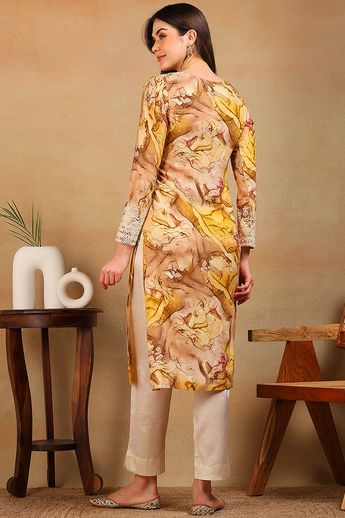 Mustard Viscose Rayon Tie and Dye Printed Straight Kurta VCK9605