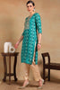 Turquoise Blue Viscose Rayon Ethnic Motifs Printed Straight Kurta VCK9607