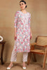 White Cotton Blend Embroidered Floral Printed Straight Kurta VCK9755