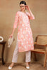 Peach Cotton Blend Embroidered Floral Printed Straight Kurta VCK9756