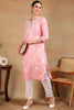 Pink Cotton Blend Embroidered Abstract Printed Straight Kurta VCK9758