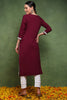 Burgundy Rayon Blend Solid Embroidered Straight Kurta VCK9770WIN