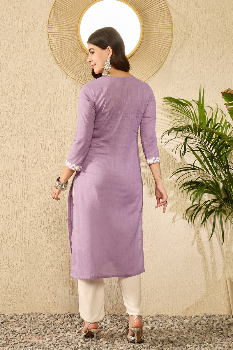 Lavender Viscose Rayon Solid Embroidered Chikankari Straight Kurta VCK9787