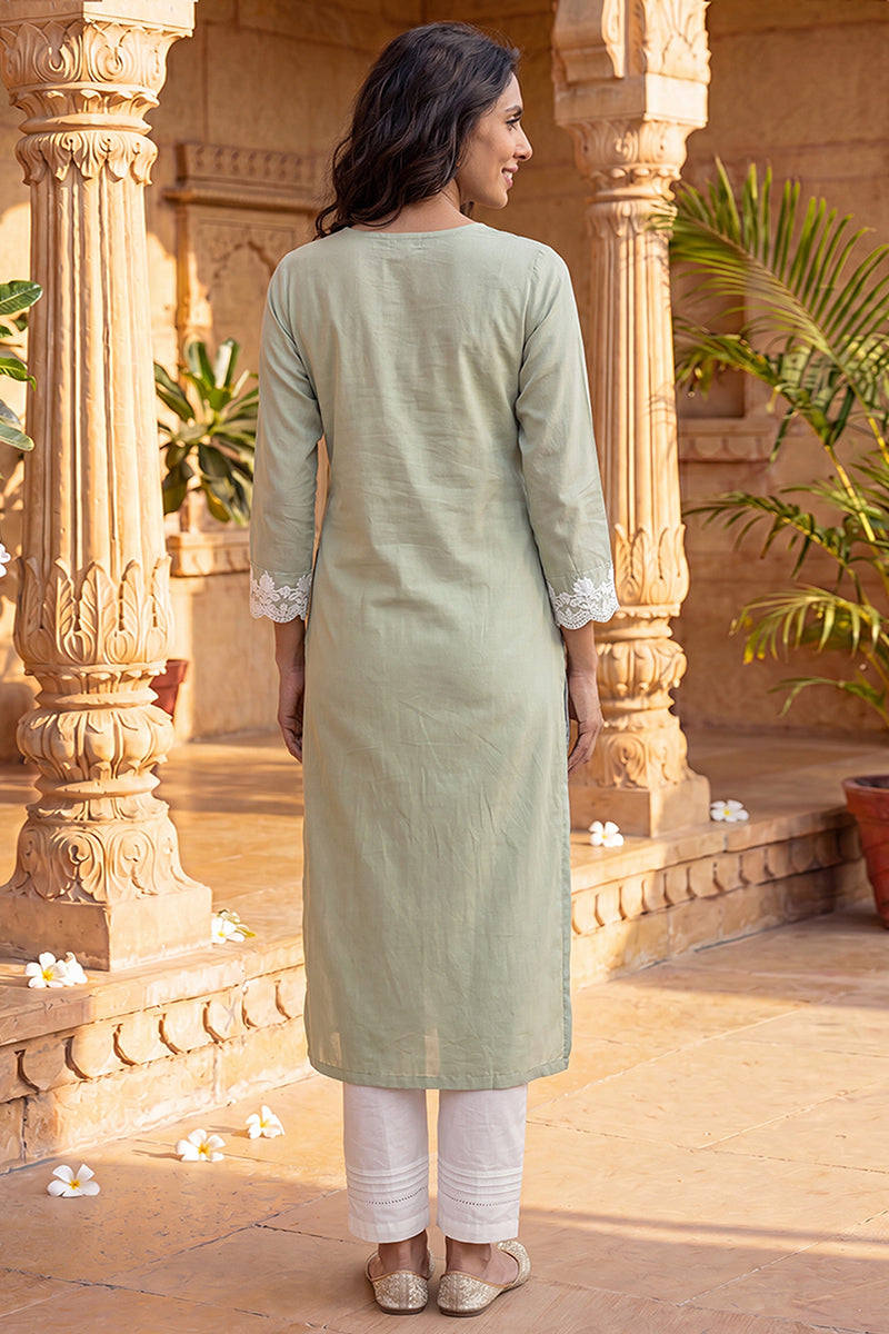 Green Viscose Rayon Solid Embroidered Regular Kurta VCK9798