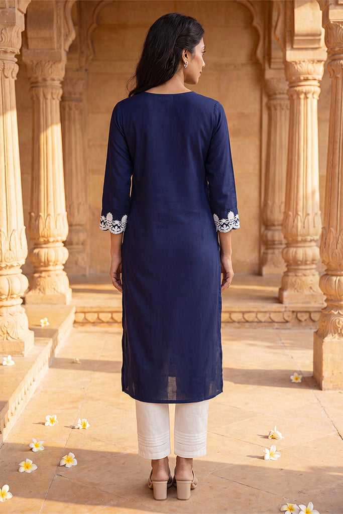 Blue Viscose Rayon Solid Embroidered Regular Kurta VCK9803